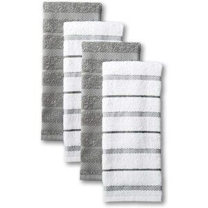 Cotton Kitchen Towels 4 Pack Grey White Absorbent Dish Drying Hand Towels Set